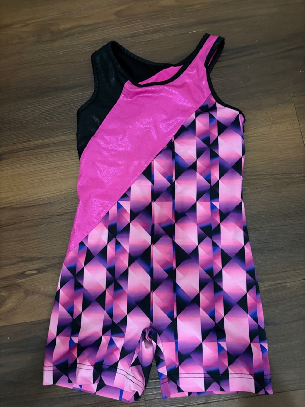 Pink & Black Geometric Kids Dance/Activewear Leotard Romper